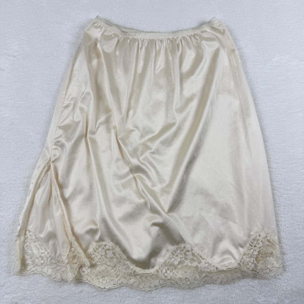 Vintage Adonna Nylon Half Slip Skirt Women S Cream Lace Trim Coquette
